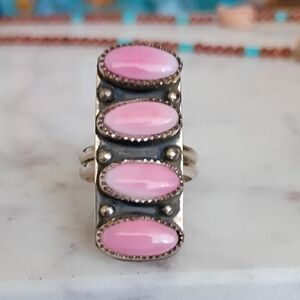 Chic Pink Oval Stone Silver Ring